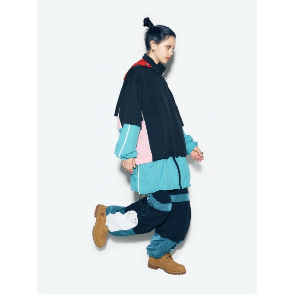 アシフキャリーカラーブロックナイロントラックパンツブルー