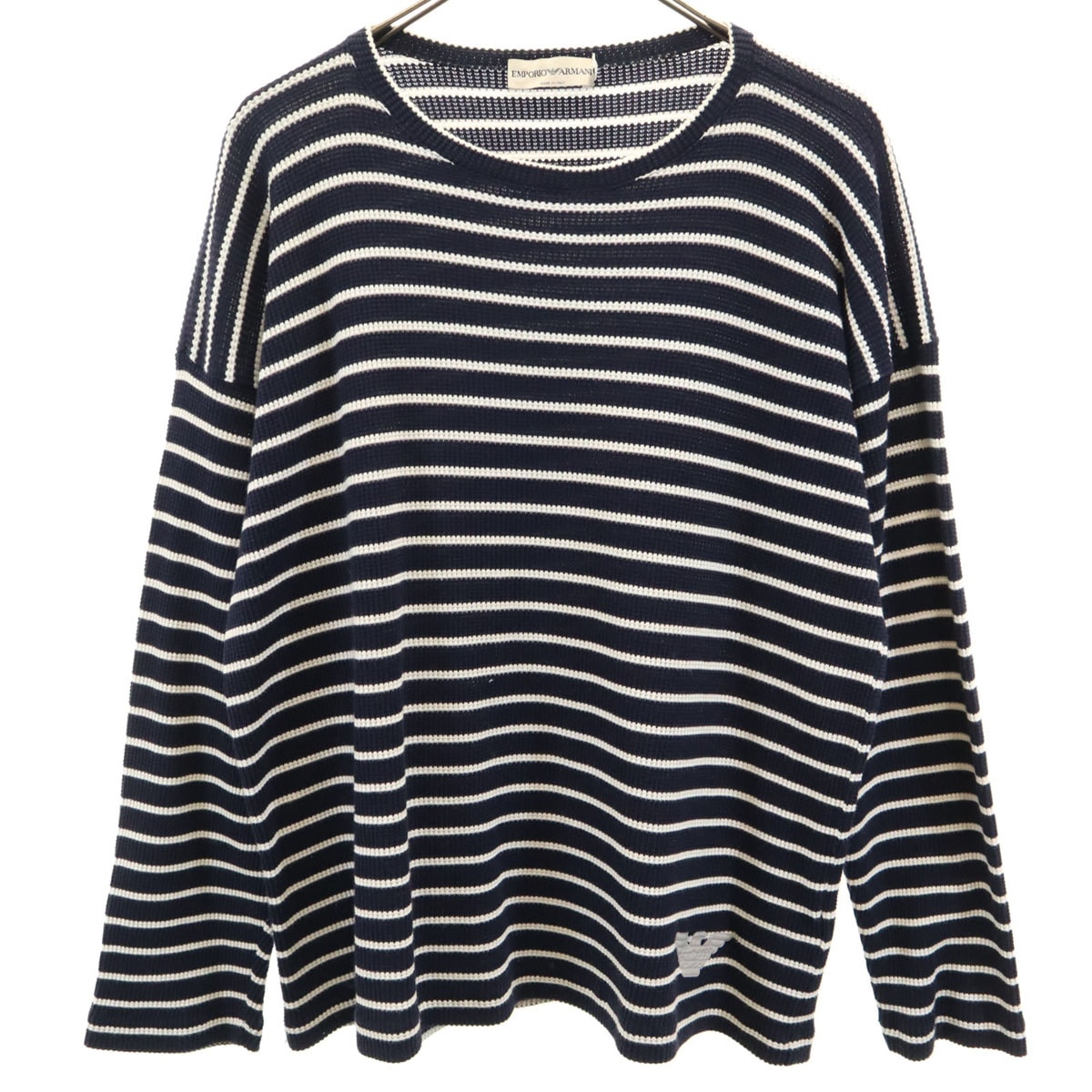 イタリア製 ボーダー柄 長袖 ニット M ネイビー メンズ 古着