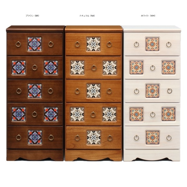 日本製 アンティーク調 天然木 チェスト 5段 44.5cm幅 ナチュラル 完成品 タンス 衣類収納 引出し収納