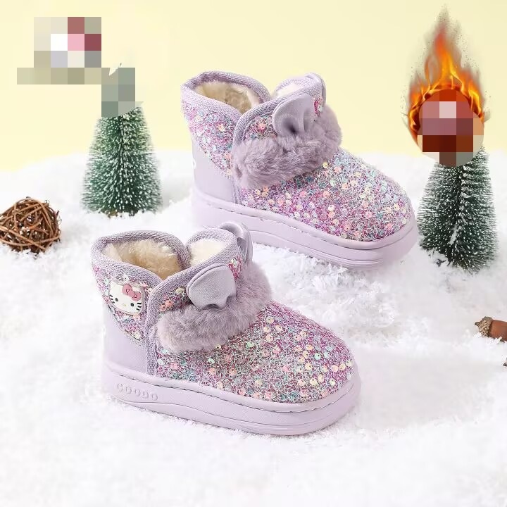 かわいいキャラクターの子供用カジュアルシューズ冬の新作暖かくて暖かい女の子用スノーブーツ大綿プラス綿綿の靴女性