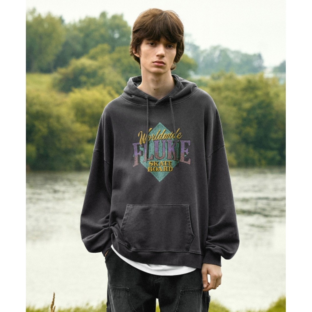 FLUKE ワールドワイドピグメントフード付き T シャツダークグレー FHT711