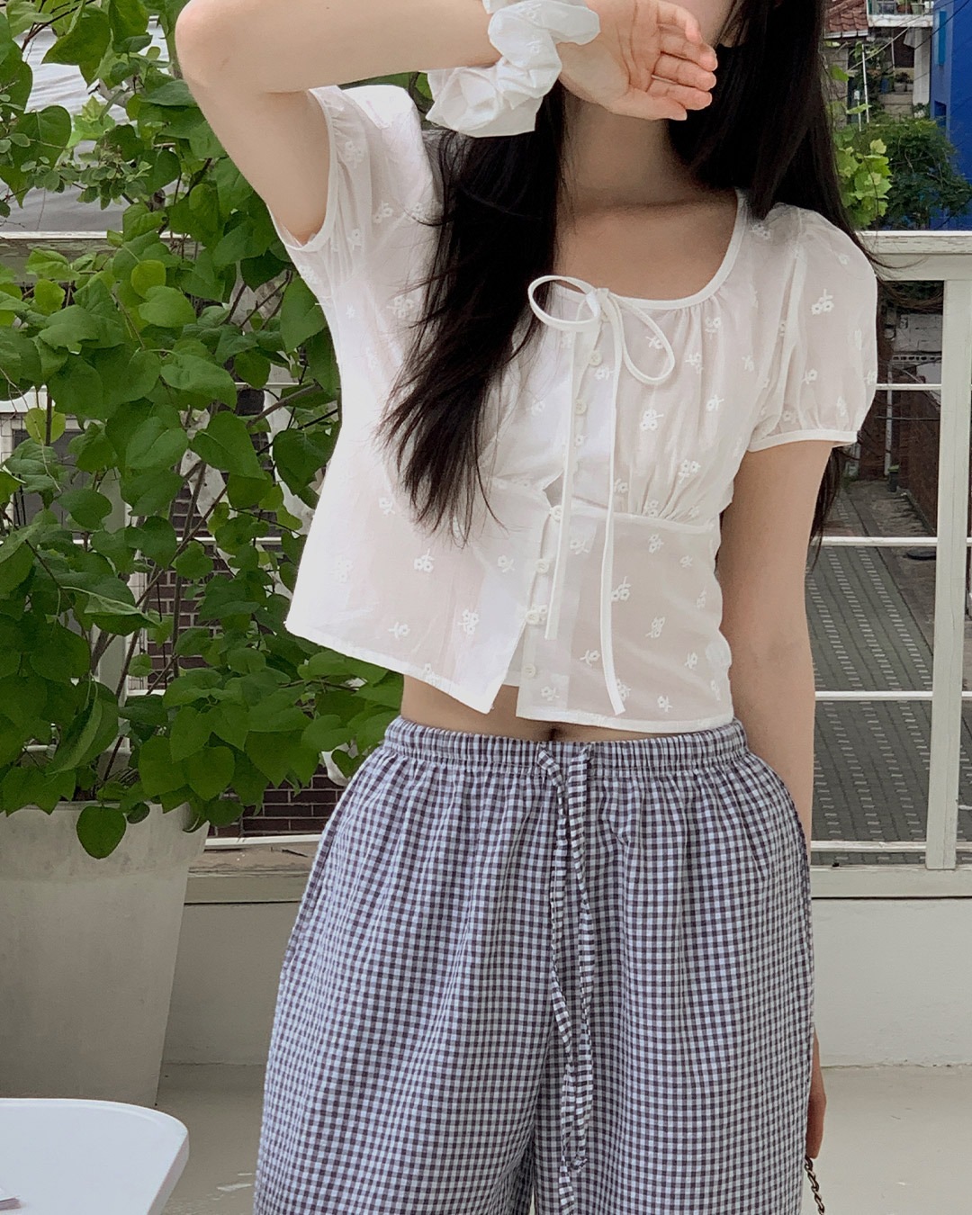 ロベパンチングブラウス&ヘアストラップセット韓国ファッション レディース