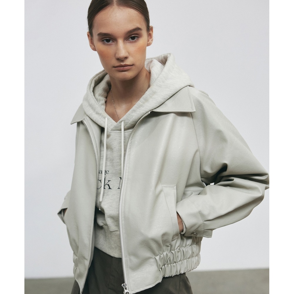 ニック&ニコールクラシックブルゾンレザージャケット_クリーム