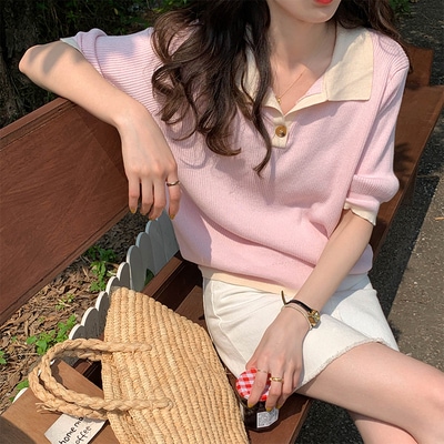 レディース トップス シャツ ブラウス カットソー 袖あり 五分袖 半袖 ピンク ブルー グリーン ネイビー ブラック カジュアル 上品 おしゃれ 主役級 存在感 夏 10代 20代 30代個性的