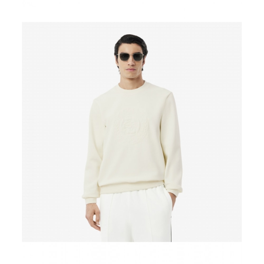 LACOSTE メンズ シェドー ビッグ グラフィック クルーネック スウェットシャツ [オフホワイト]
