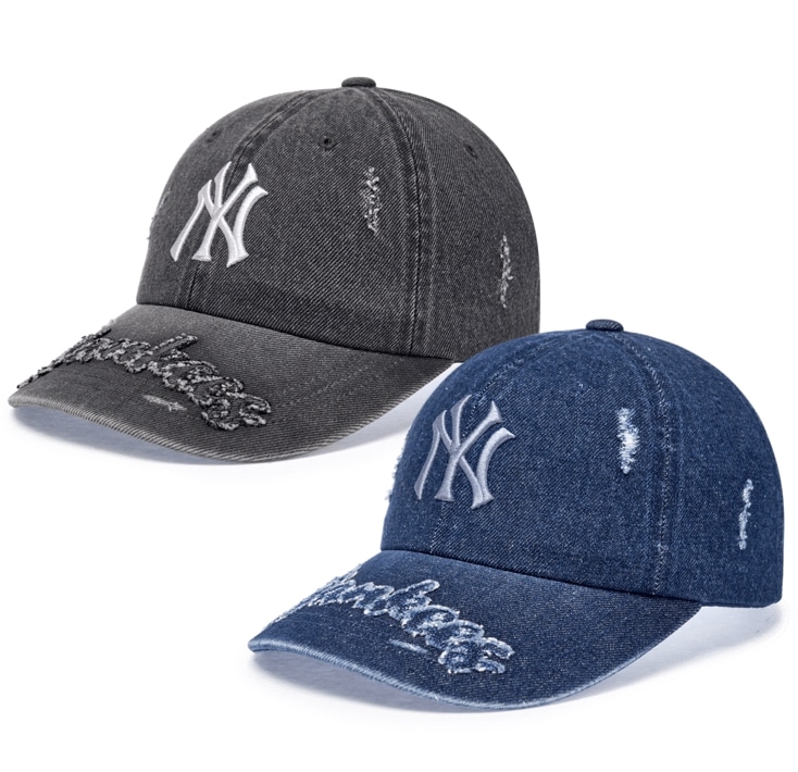 Vintage Destroyed Denim Ball Cap (3ACPV195N-50NYL, 3ACPV195N-50BKS)