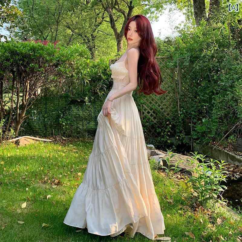 ワンピース リゾート レディース 大人 フランス レトロ スーパー フェアリー ワンダーランド 花 海辺 スイング スカート エレガント サスペンダー ドレス