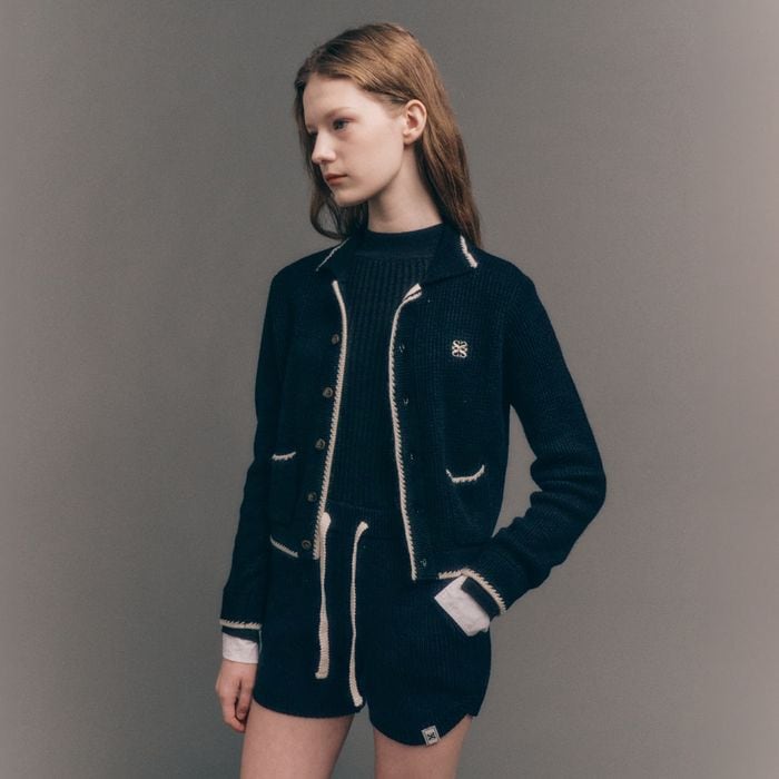 (W)ブラフラクーンカラーニットカーディガンブラック