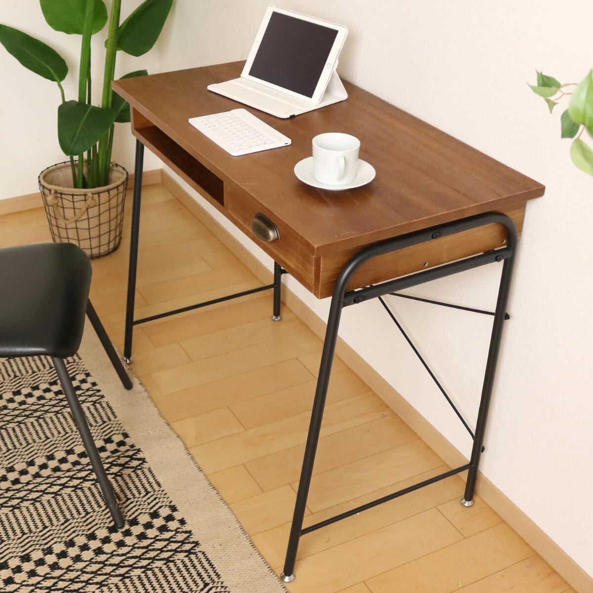 デスク 幅86cm Paulo 木製 スチールフレーム
