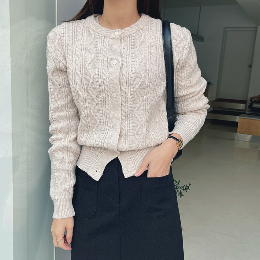 [tcd0028] 韓国ファッション 4COLOR ミックスケーブルカーディガン