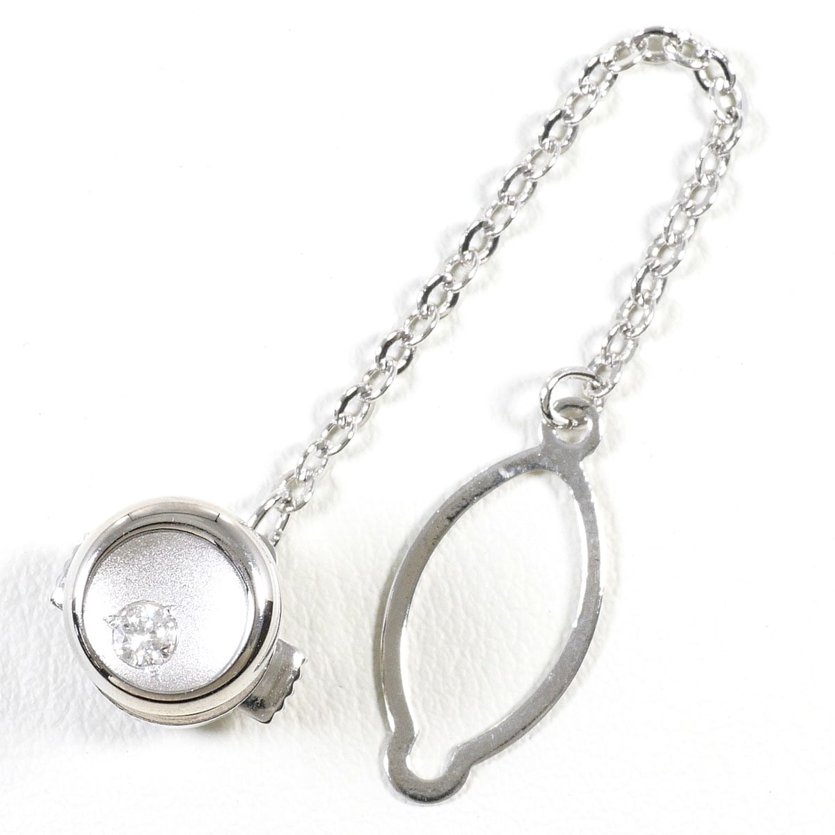 K14 14金 WG ホワイトゴールド ブローチ ダイヤモンド 0.08ct 総重量約2.8g 中古