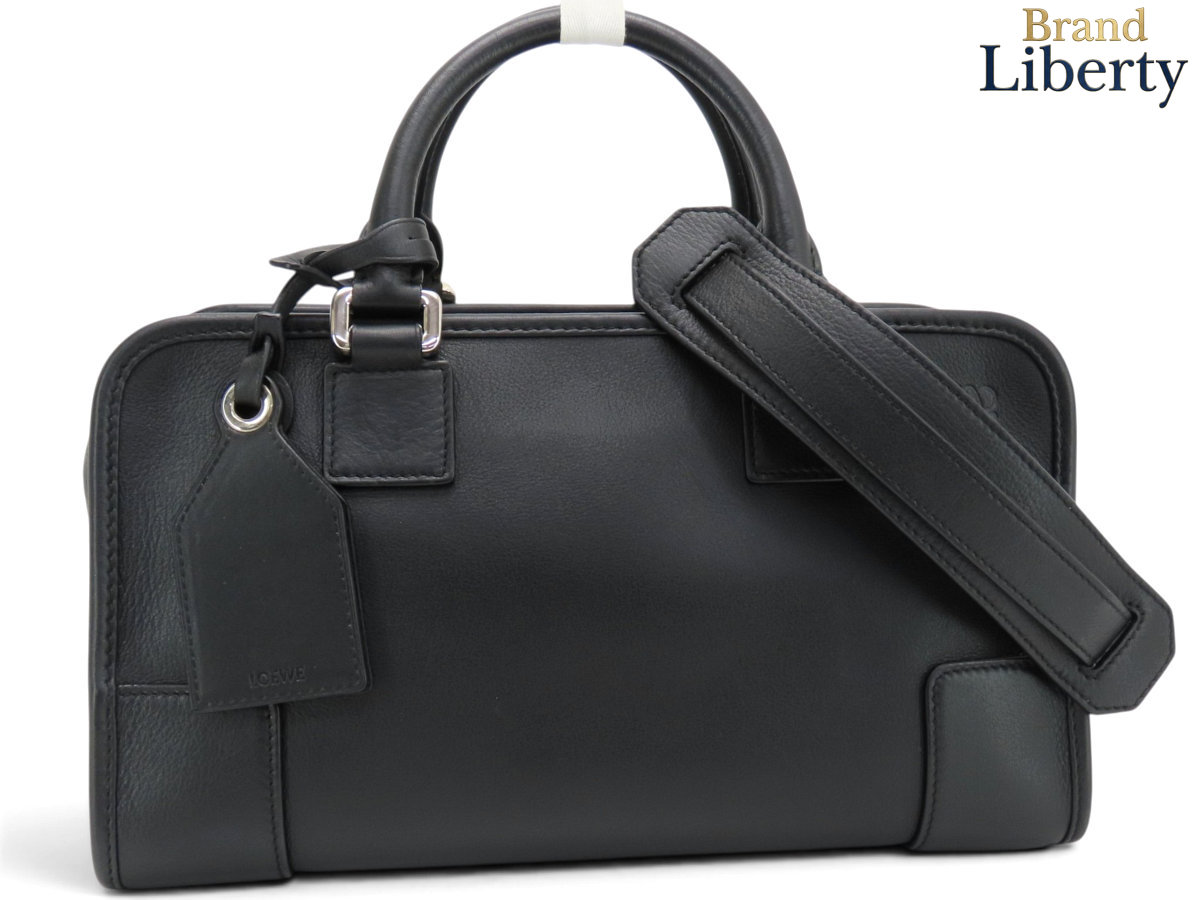 美品ロエベLOEWEアマソナ282WAYハンドバッグミニボストンバッグショルダーバッグトートバッグブラックシルバー金具カーフレザー352.30.N03