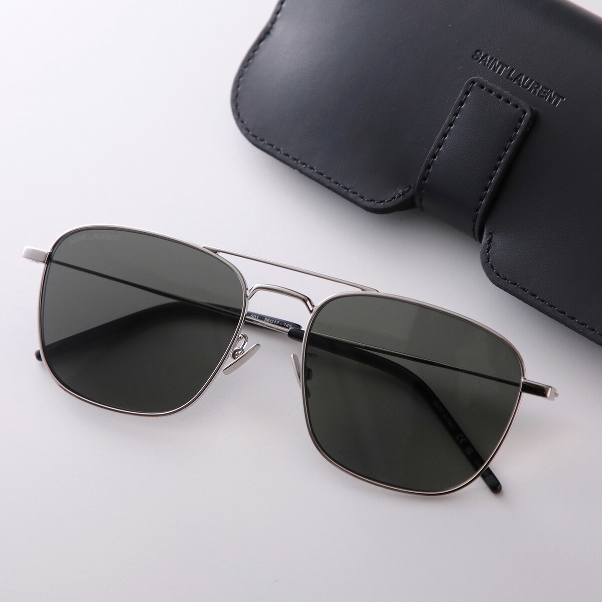 SAINT LAURENT サンローラン サングラス SL 309 メンズ ウェリントン型 スクエア型 ダブルブリッジ クリングスタイプ 001/SILVER-SILVER-GREY