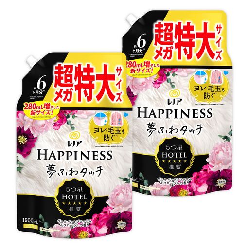 【まとめ買い】[大容量] レノア ハピネス 夢ふわタッチ 柔軟剤 ヴェルベットブロッサム&フローラル 詰め替え 1,900ML×2袋