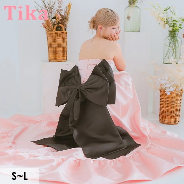 【送料無料】キャバ ドレス ロング Aライン バックリボン S~Lサイズ ハートカット ウエディングドレス ロングテール ベアトップ セクシー キャバドレス 大きいサイズ キャバ嬢 キャバクラ ラウン