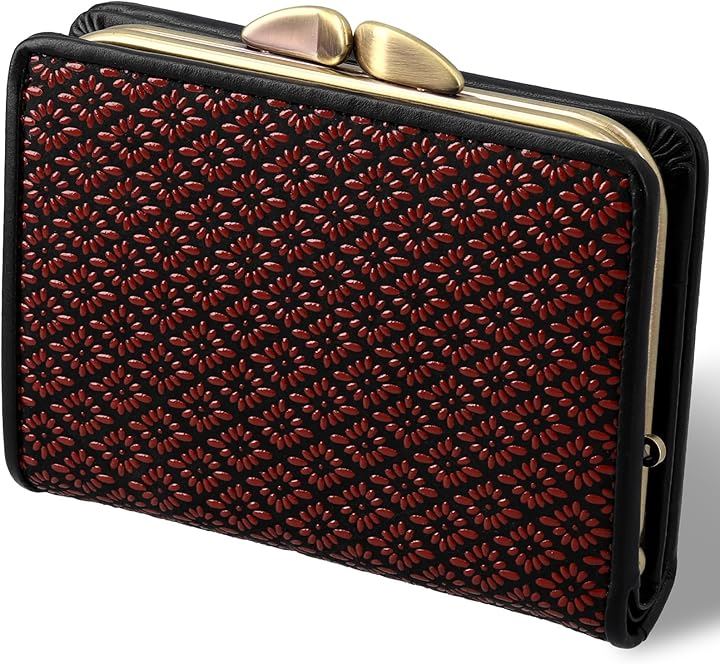 印伝 がま口 財布 菱菊 印傳 レディース 鹿革 本漆 小銭入れ 和柄 和装 職人 日本製 赤(本体のみ)