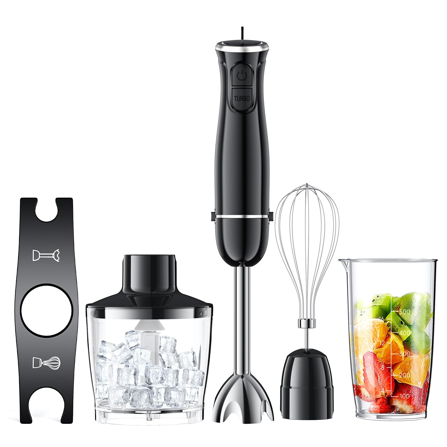 Turelar ハンドブレンダー マルチスティックブレンダー 800W 離乳食 氷も砕ける フードプロセッサー 泡立て器 電動 スリム コンパクト フードミキサー ハンディミキサー アタッチメント 5