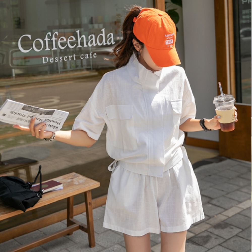 (NACK 21) リネンジップアップジャケット+シャーリングパンツ上下セット NK32-O-73