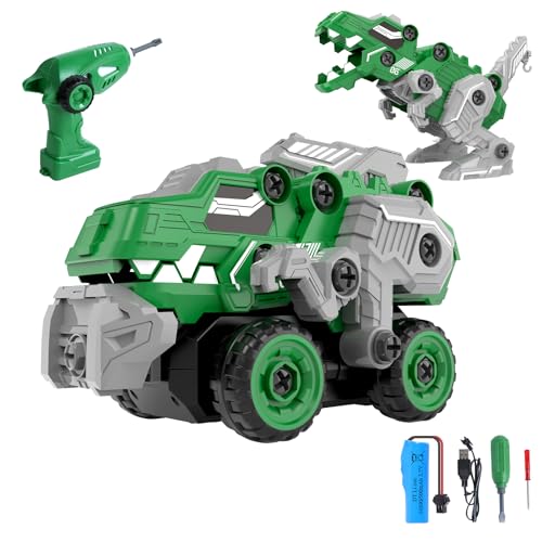 恐竜 おもちゃ ラジコン ラジコンカー 子供向け O WOWZON リモコンカー RCカー 玩具 車 知育玩具 2in1 変形可能 組み立て 4チャンネル DIY ごっこ遊び 多機能 電動ドライバー変