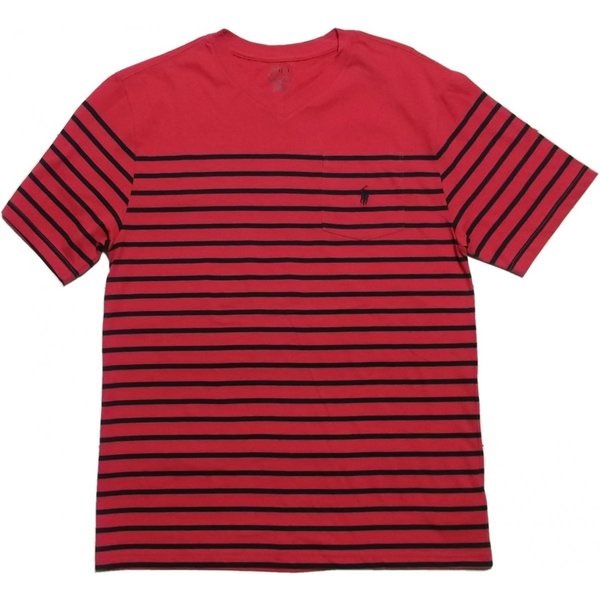 ボーイズサイズ 半袖 Vネック ボーダー Tシャツ レッド boys PR2-1156