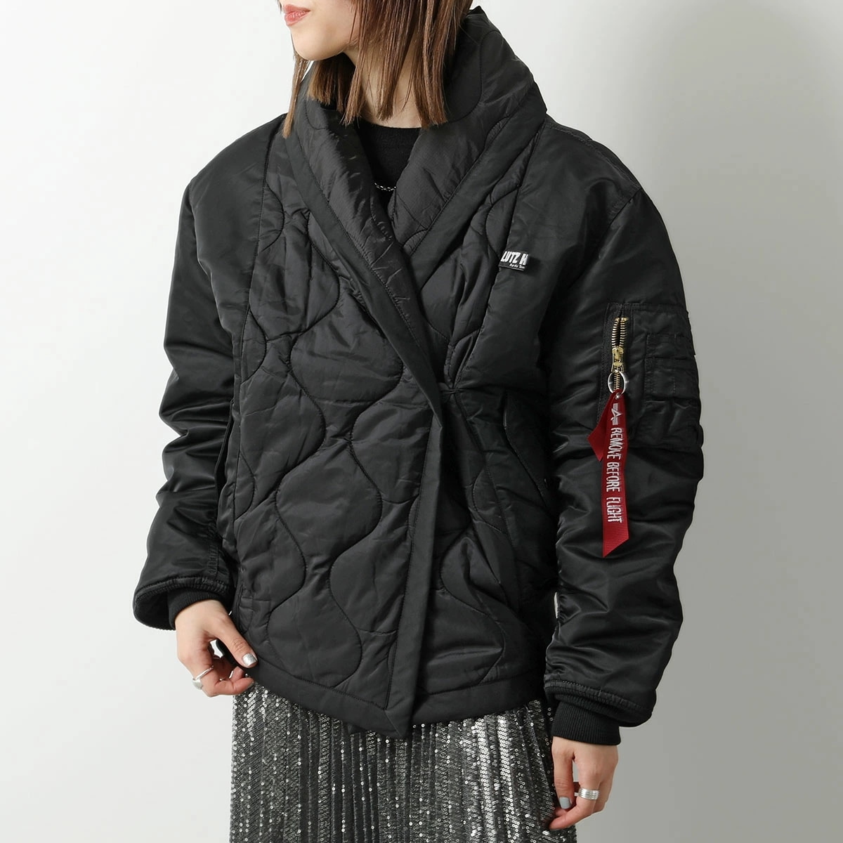 Lutz Huelle ルッツヒュエル MA-1 ボンバージャケット DUVET BOMBER レディース ナイロン フライトジャケット キルティング ブルゾン 999/BLACK＆BLACK