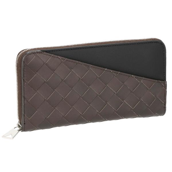 BOTTEGA VENETA 639856-VCPQ7-2138 ボッテガヴェネタ ラウンドファスナー長財布 イントレチャートカーフスキンレザー フォンダンテダークブラウン/ ブラック/シルバー 59,290円