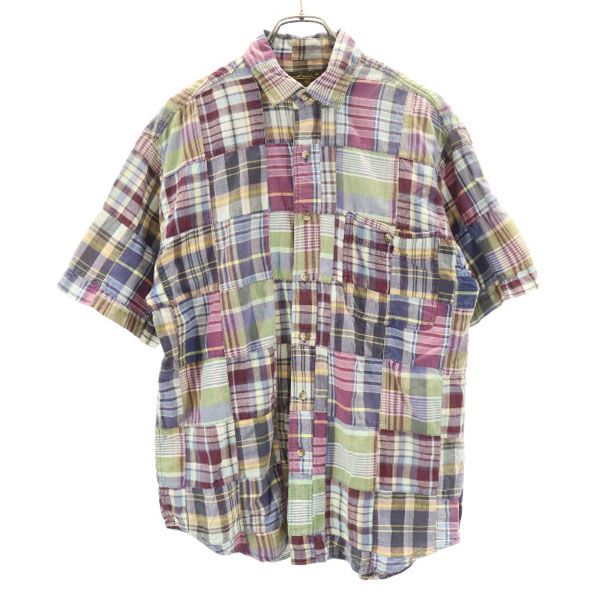 90s 黒タグ 半袖 シャツ M 紫×青×緑 メンズ