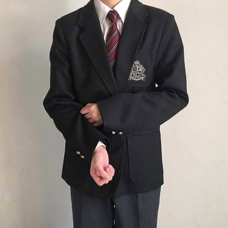 男子高校制服 ブレザー スクールジャケット 無地 2つボタン スーツ コート フォーマル 上着 男子中学生 学生服 大きいサイズ スクール 文化祭 入学式 卒業式 黒 紺