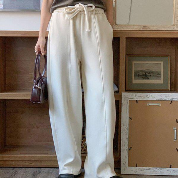 (PT) トットミワイドパンツ 冬 女性 裏起毛 バンディングパンツ