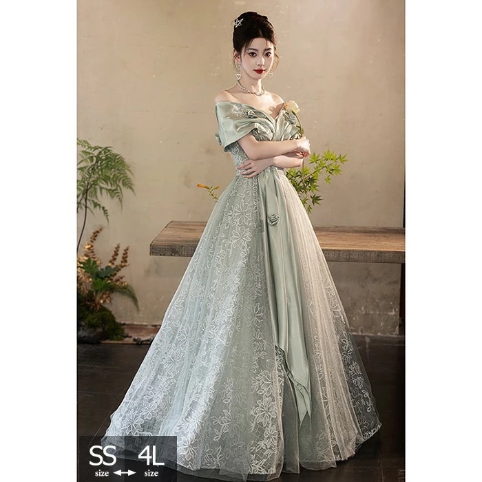 パーテイードレス ロング丈ドレス オフショルダー 肩出し レディース 着痩せ 発表会 演奏会 二次会 大きいサイズ エレガント 20代 30代 40代 大人 可愛い 結婚式 披露宴 フォーマルドレス