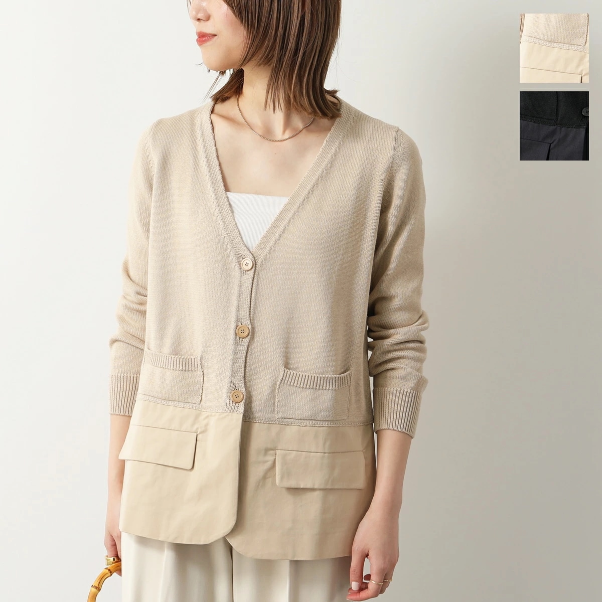 Semicouture セミクチュール カーディガン MELY Y4SB14 レディース 長袖 Vネック コットン ニット 切り替え カラー2色