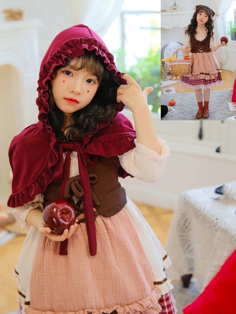 キッズ 赤ずきん / シンデレラ テーマ クリスマス / ハロウィン カントリー風 フレンチドレス マント付き