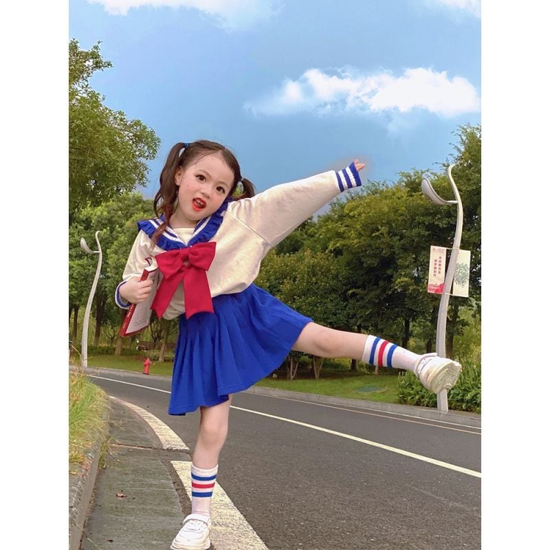 風蝶結ぶ子供コスチューム長袖シャツ+スカート+靴下トハロウィン文化祭仮装