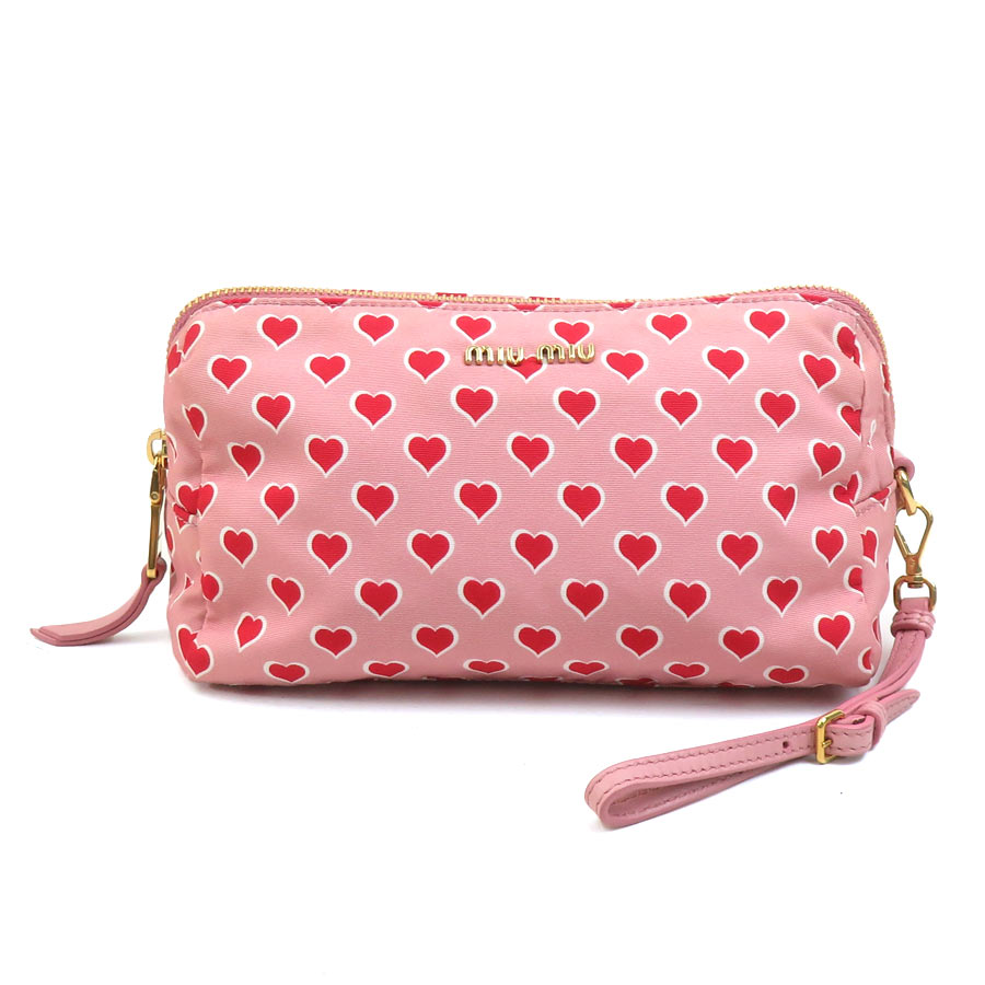 ミュウミュウ MIUMIU ポーチ ナイロンキャンバス ピンク レディース 5NE457 r10713k