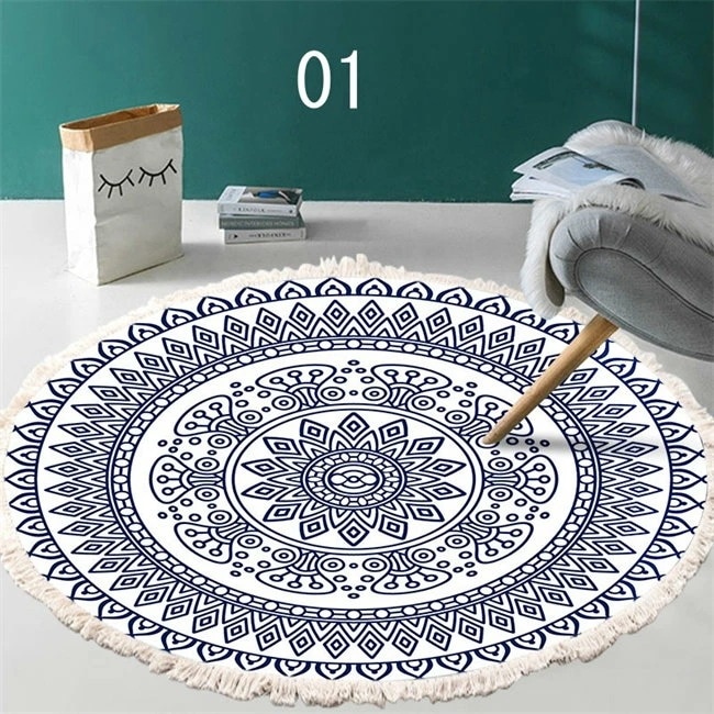 直径180cm　即納　ラグ 円形 洗える ラグ 円形ラグ180cm　丸型 ラグマット 滑り止め付 西海岸 オリエンタル柄 マット 北欧 カーペット リビング 春 夏 秋 冬 用 コットン　カーペット