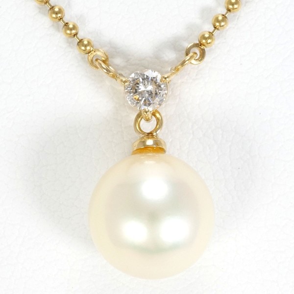K18 18金 YG ネックレス パール(真珠) ダイヤ 0.11 ジュエリー 中古