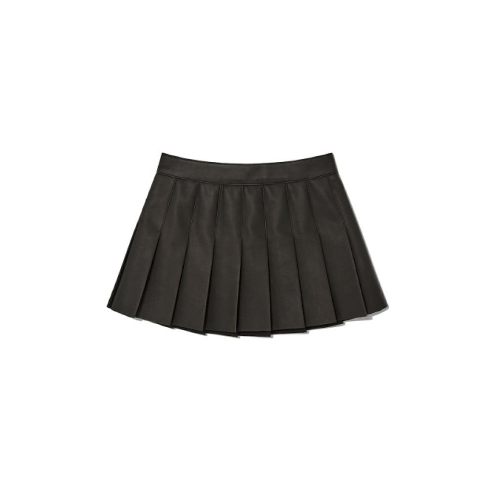 GLOW NY ガールフレンドプリーツミニスカート-レザー (ブラック)