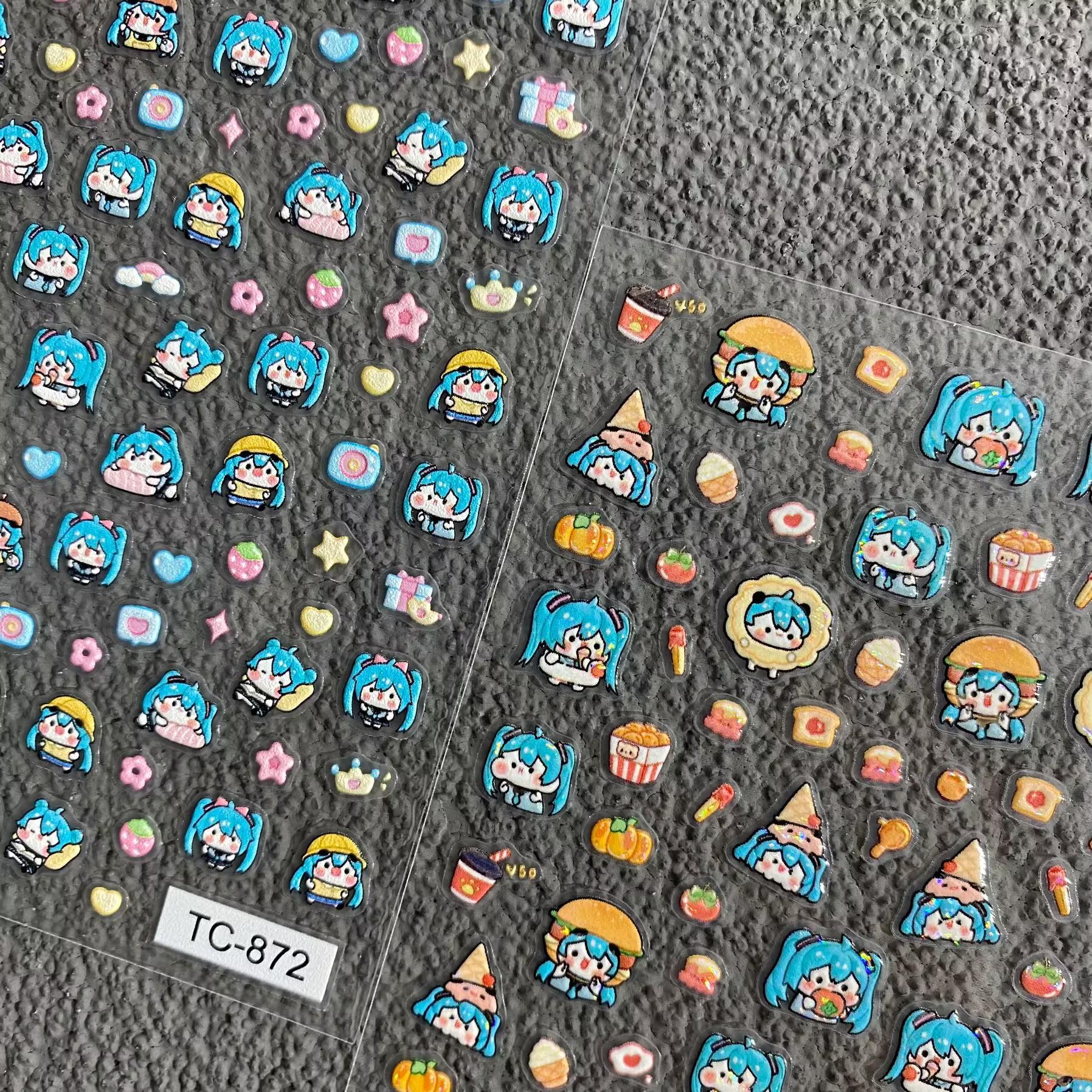 【200点セット】【送料無料】かわいいキャラクター初音ネイルシールエンボスバーチャル電子女の子手帳ネイルアートシール