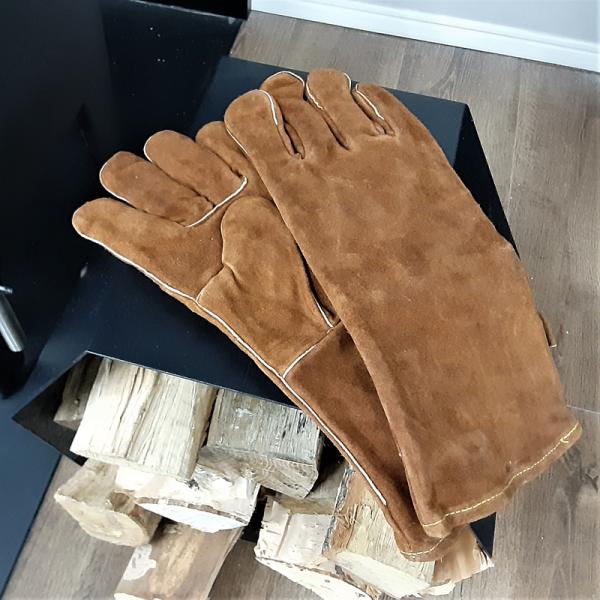 グローブ 手袋 薪ストーブ用 暖炉用 牛皮 レザー 本革 耐熱 茶色 ブラウン キッチングローブ 台所 作業用 工具