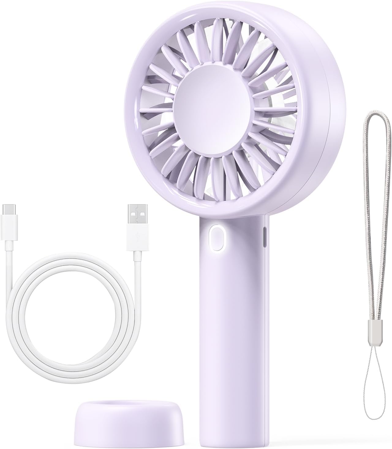 小型3WAY扇風機 ハンディ・卓上・首掛け対応 USB充電式 最大10時間使用 静音DCモーター 強力送風 LEDライト付き パープル