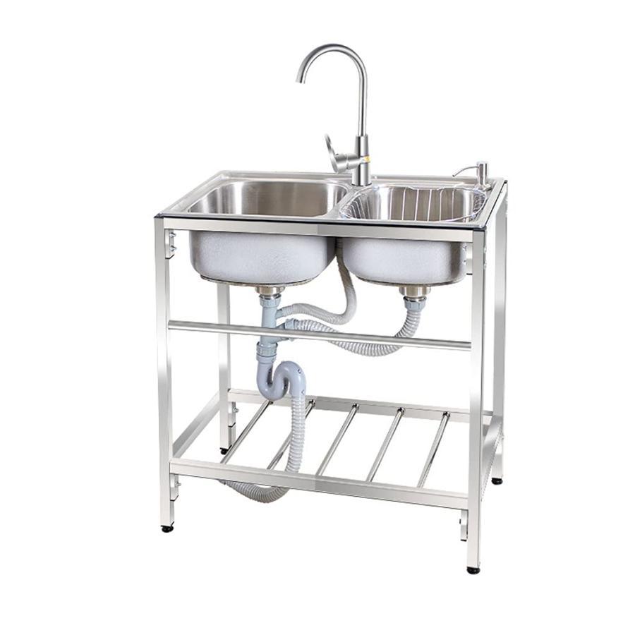 ステンレスシンク ステンレス簡易流し台 ダブル 二槽式ステンレスシンク ブラケットキッチン付 簡易レンタル ルームシンク ダブルトラフ 304 野菜シンク 家