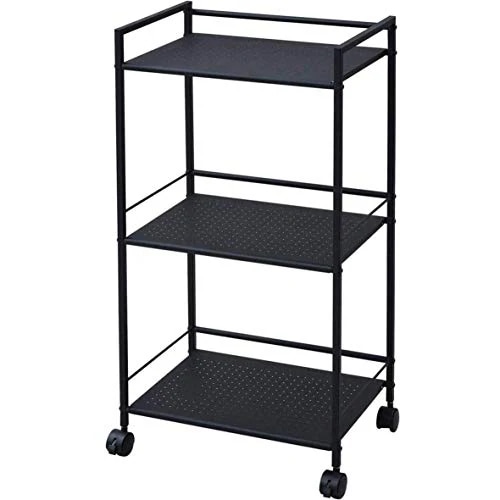 山善 スチールラック 幅42.5奥行30高さ82.5cm 耐荷重30kg 3段 2WAY仕様(ストッパー付きキャスター/固定式アジャスター) パンチング仕様 場所を選ばない 組立品 ブラック CPR