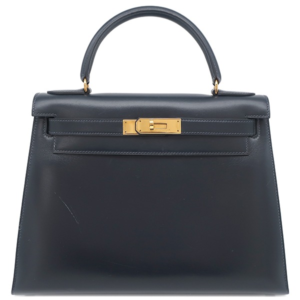 エルメス HERMES ハンドバッグ ケリー28 外縫い ボックスカーフ ネイビー系 ゴールド金具 紺 ストラップ・カデナ欠品 S刻印 【保存袋】【中古】 430,128円