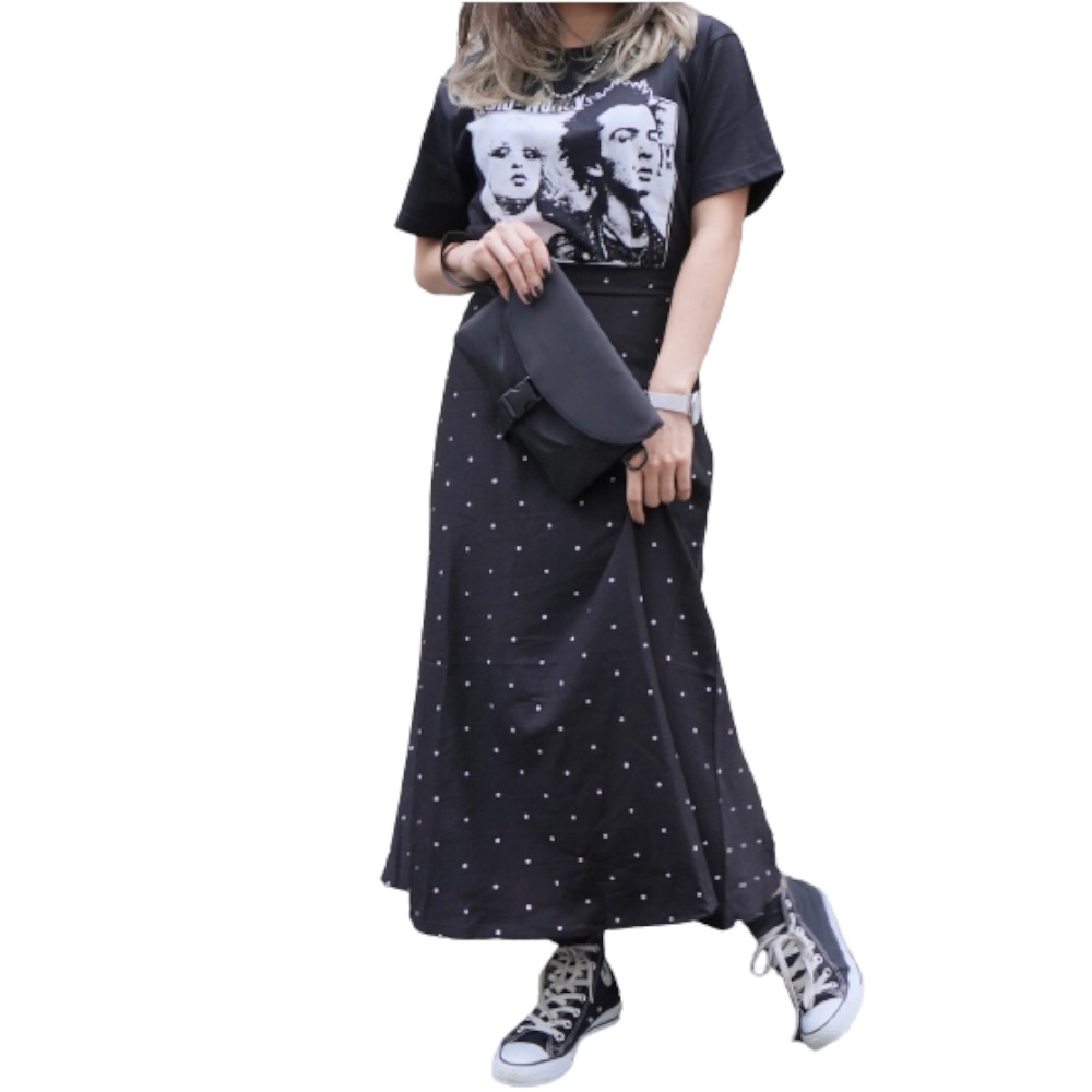 Pin Dot A-Line Long Skirt（black） A,D,G レディース ボトムス