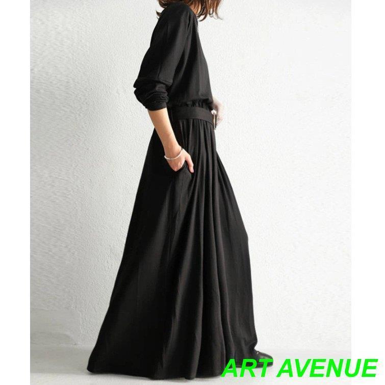 ワンピース レディース ロングワンピース 黒ワンピ 秋 40代 50代 マキシ丈ワンピース 通勤着 Aライン 20代 30代 上品