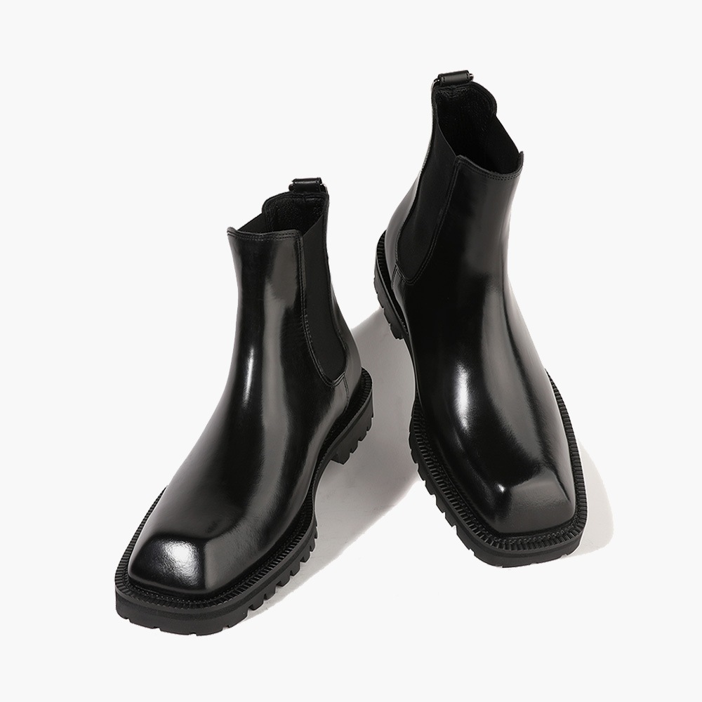 厚底タンクソール スクエアトゥ チェルシーブーツメンズ サイドゴアブーツ 韓国ファッション靴 BBK