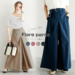 限定SALE🌸涼しげなリネン素材🌸ガウチョパンツ ワイドパンツ レディース ロング ベルト ボトムス 【lgww-ag0113】【予約販売:5月14日入荷予定順次発送】メ込