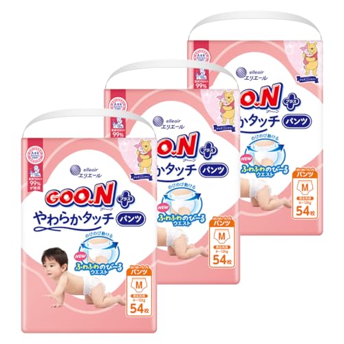 【パンツ Mサイズ】グーンプラス やわらかタッチ おむつ (6~12kg) 162枚(54枚×3) [ケース販売] (ディズニーデザイン)