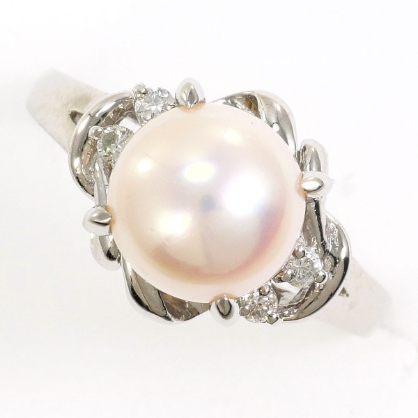 PT900 プラチナ リング 12号 パール(真珠) 約8mm ダイヤ 0.09 ジュエリー 中古