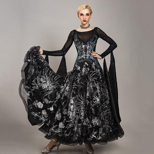 超人気 社交ダンス ドレス 高級 スタンダード 競技用ドレス 発表会ドレス 社交ダンス衣装 ワンピース スタンダードドレス モダン ドレス 広がる裾 試合発表会用 競技ダンス 高級ドレス 演出用 豪華
